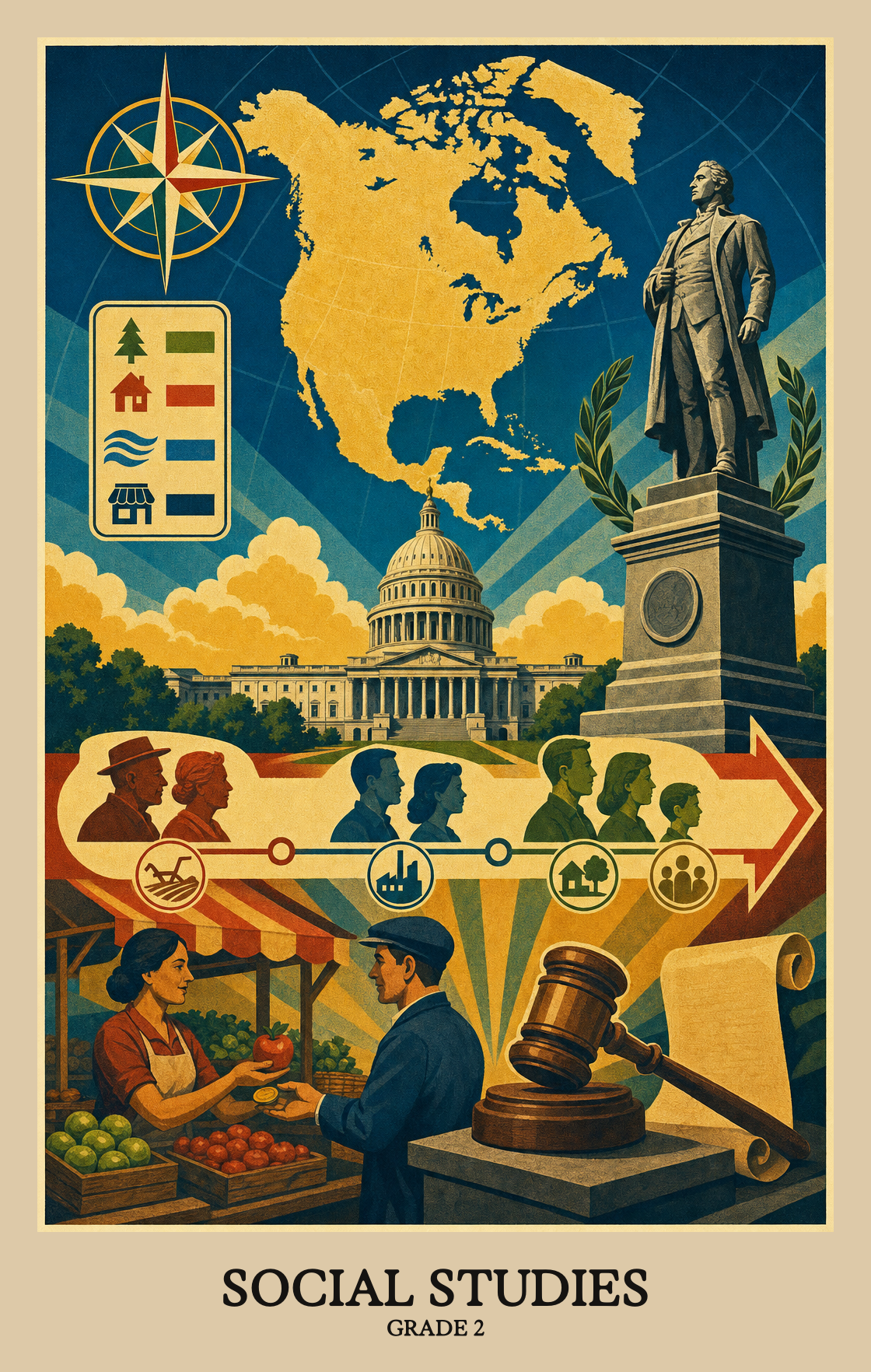 Illustration of what students learn in Grade 2 Social Studies