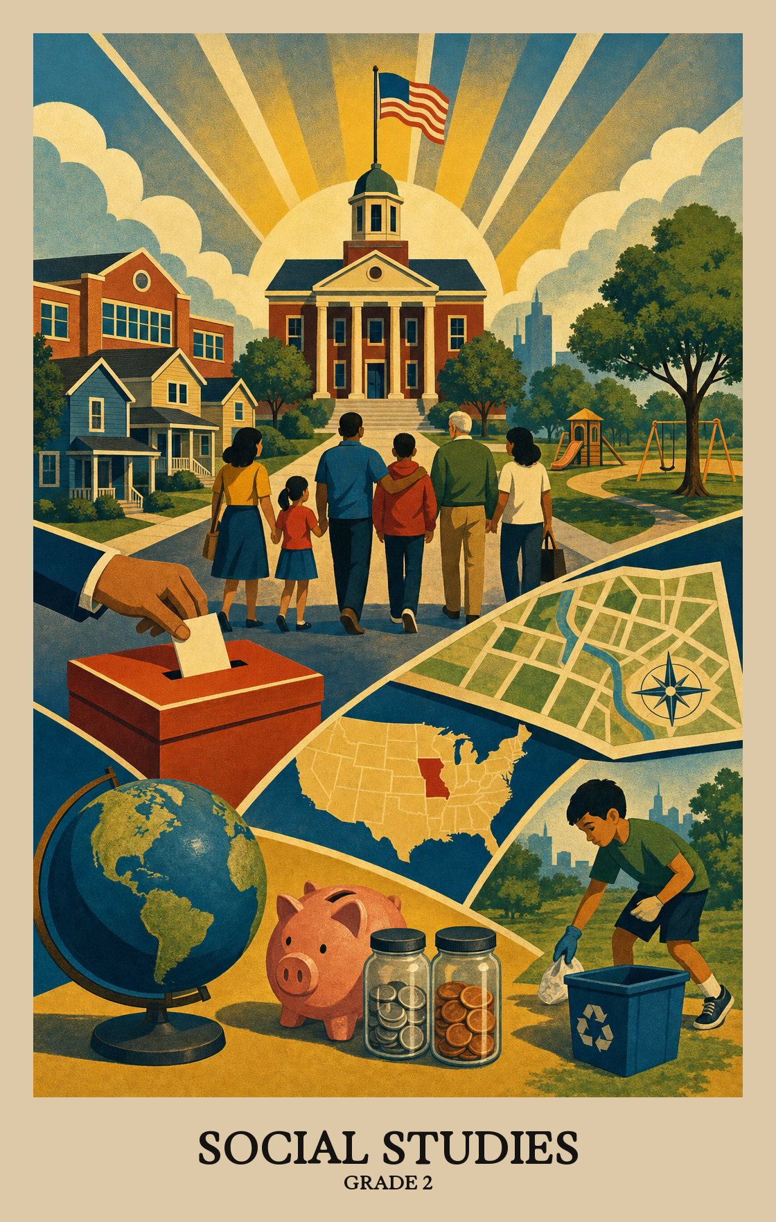 Illustration of what students learn in Grade 2 Social Studies