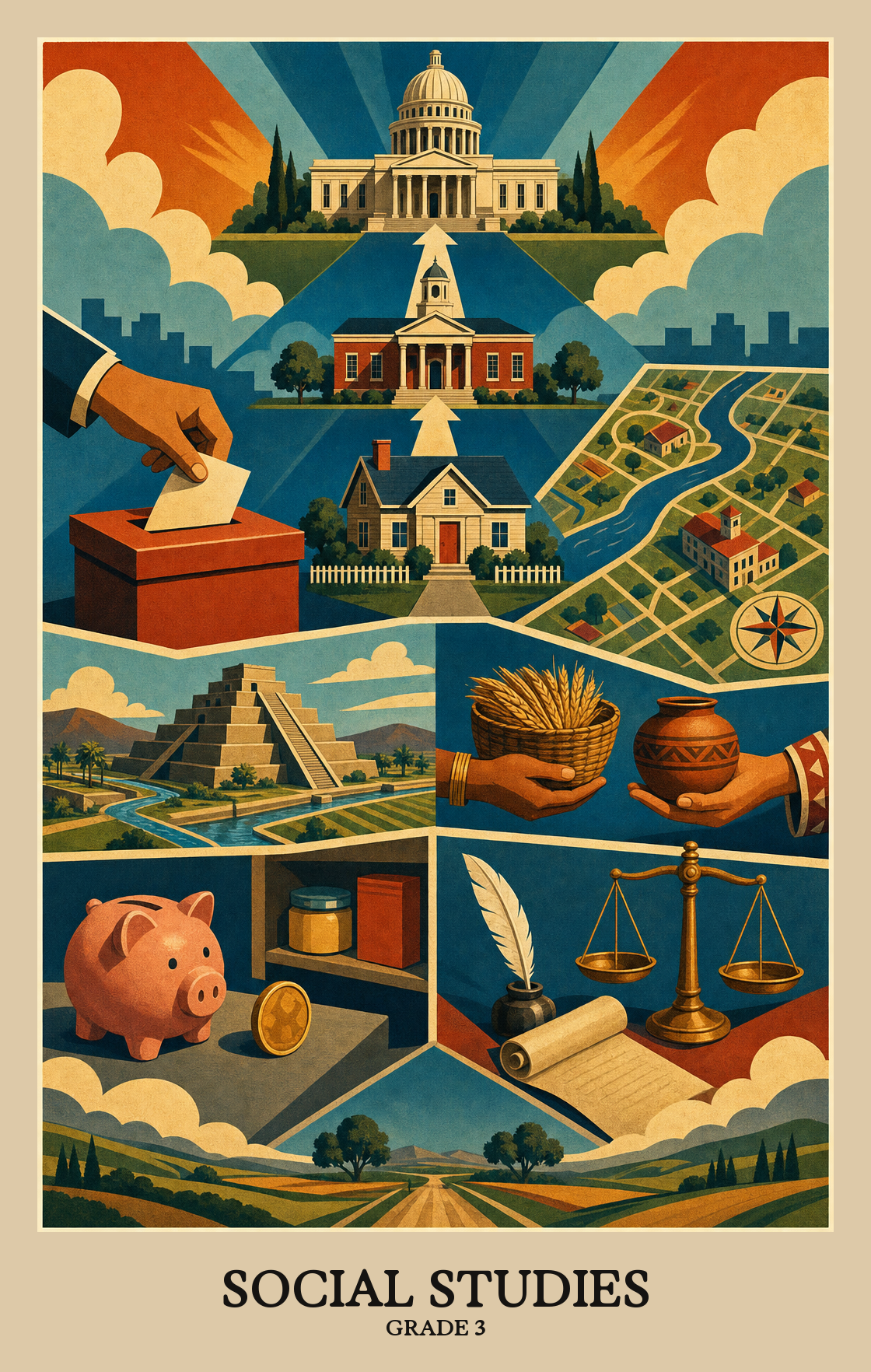 Illustration of what students learn in Grade 3 Social Studies