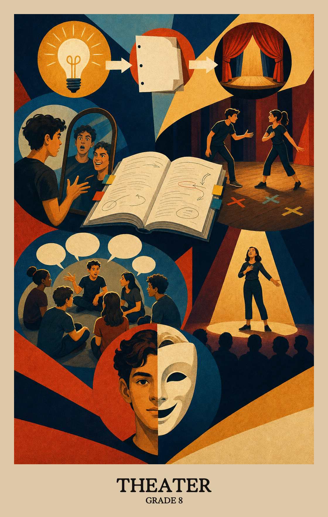 Illustration of what students learn in Grade 8 Arts: Theatre